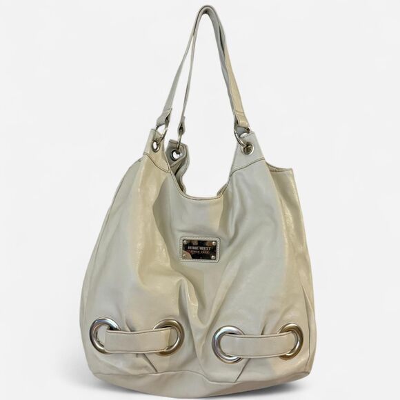 Nine West Y2K Cream faux leather hobo shoulder bag with silver hardware - Picture 1 of 8